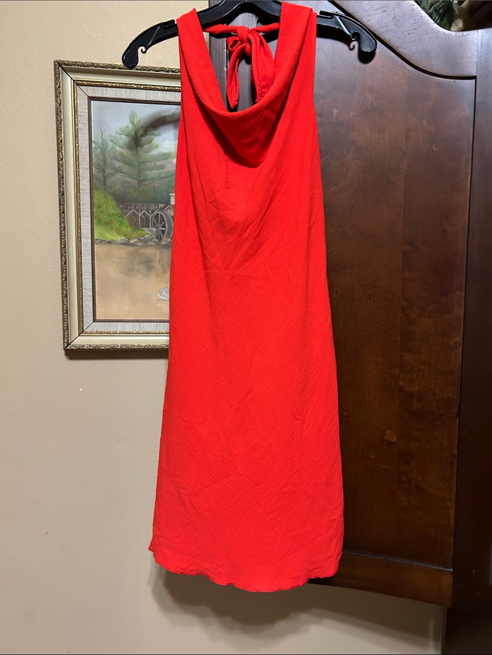 See You Monday Vibrant Red Halter Midi Dress with Tie Back